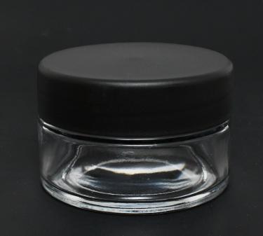 Ultra Clear Glass Jar with Smooth Black Plastic Cap | Wide Mouth | 2.66 oz (80ml)