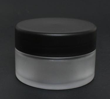 Frosted Glass Jar with Smooth Black Plastic Cap | Wide Mouth | 2.66 oz (80ml)