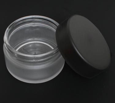 Frosted Glass Jar with Smooth Black Plastic Cap | Wide Mouth | 2.66 oz (80ml)