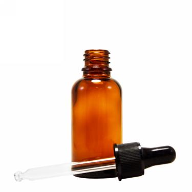 1 oz (30ml) Amber Boston Round Glass Bottle w/Glass Dropper