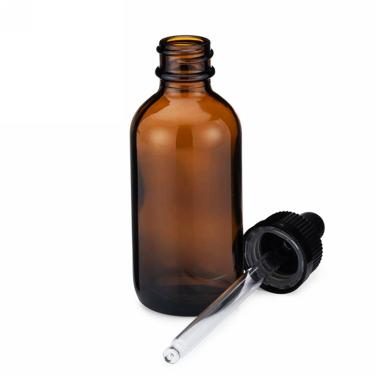 2 oz (60ml) Boston Round Glass Bottle w/Glass Dropper | AMBER