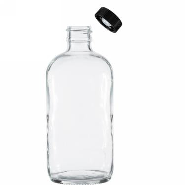 8 oz (240ml) 28/400 Boston Round Glass Bottle w/Black Poly Cone Cap