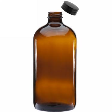 32 oz (960ml) 28/400 Boston Round Amber Glass Bottle w/Black Poly Cone Cap