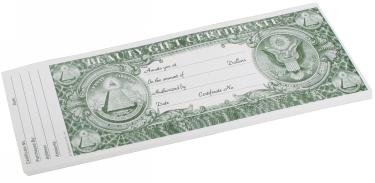 Dollar Bill Gift Certificate | 48/book {36/box}